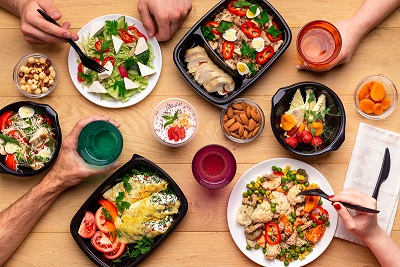 Halal meals and snacks on a table